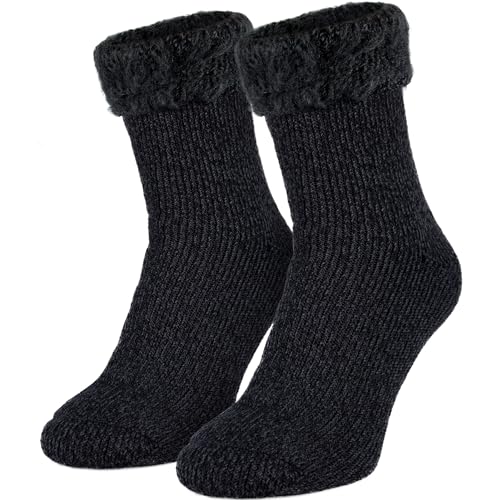 Black Snake® Damen 'fleecy' Kuschelsocken Thermo Flausch Strümpfe weiche Haussocken mit TOG Wert 2.3 - Anthrazit - OneSize von Black Snake