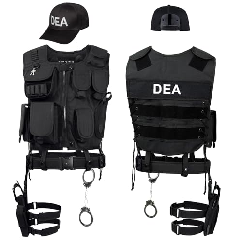 Black Snake® SWAT FBI Police Security Kostüm inkl. Einsatzweste, Pistolenholster, Gürtel, Handschellen und Baseball Cap (DEA, M-L) von Black Snake