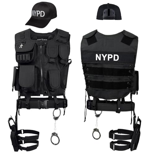 Black Snake® SWAT FBI Police Security Kostüm inkl. Einsatzweste, Pistolenholster, Gürtel, Handschellen und Baseball Cap (NYPD, XL-XXL) von Black Snake