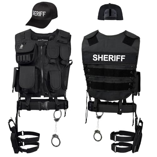 Black Snake® SWAT FBI Police Security Kostüm inkl. Einsatzweste, Pistolenholster, Gürtel, Handschellen und Baseball Cap (SHERIFF, XL-XXL) von Black Snake