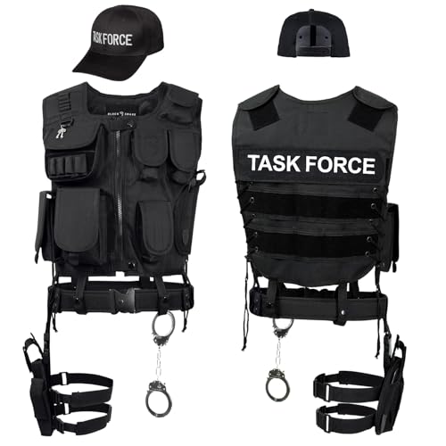 Black Snake® SWAT FBI Police Security Kostüm inkl. Einsatzweste, Pistolenholster, Gürtel, Handschellen und Baseball Cap (TASK FORCE, XL-XXL) von Black Snake
