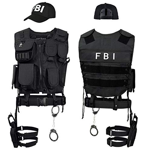 Black Snake® SWAT FBI Police Security Kostüm inkl. Einsatzweste, Pistolenholster, Gürtel, Handschellen und Baseball Cap - XS/S - FBI von Black Snake