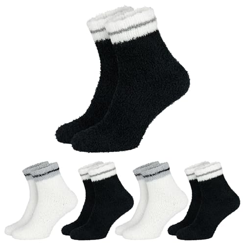 Black Snake 4 Paar Kuschelsocken für Damen - flauschige Socken im 2x2er Set - warm, weich & bequem für Zuhause, Yoga, Wellness oder als Bettsocken Schwarz/Beige von Black Snake