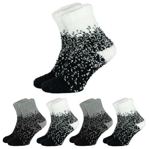 Black Snake 4 Paar Kuschelsocken für Damen - flauschige Socken im 2x2er Set - warm, weich & bequem für Zuhause, Yoga, Wellness oder als Bettsocken Weiß/Grau von Black Snake