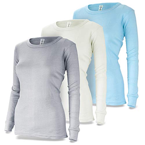 Black Snake Damen Thermo Unterhemden Set | 3 langarm Unterhemden | Funktionsunterhemden | Thermounterhemden 3er Pack - Creme/Grau/Hellblau - M von Black Snake