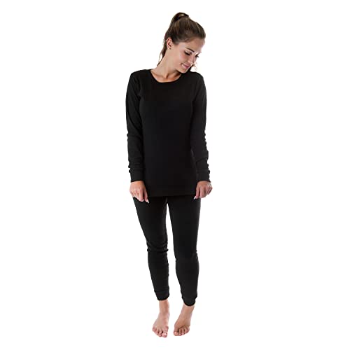 Damen Thermo Unterwäsche Set mit Innenfleece - warmes Unterhemd & Lange Unterhose - ideal für Winter, Outdoor & Sport - L - Schwarz von Black Snake
