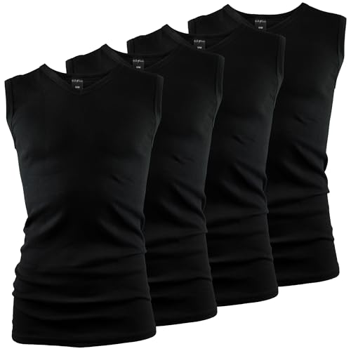 Black Snake Herren 4er Set Business V-Neck Muskelshirt - ärmellose Feinripp Unterhemden aus Baumwolle - atmungsaktive Achselshirts für Alltag & Beruf Schwarz - S von Black Snake