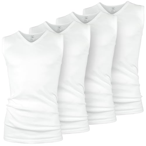 Black Snake Herren 4er Set Business V-Neck Muskelshirt - ärmellose Feinripp Unterhemden aus Baumwolle - atmungsaktive Achselshirts für Alltag & Beruf Weiß - L von Black Snake
