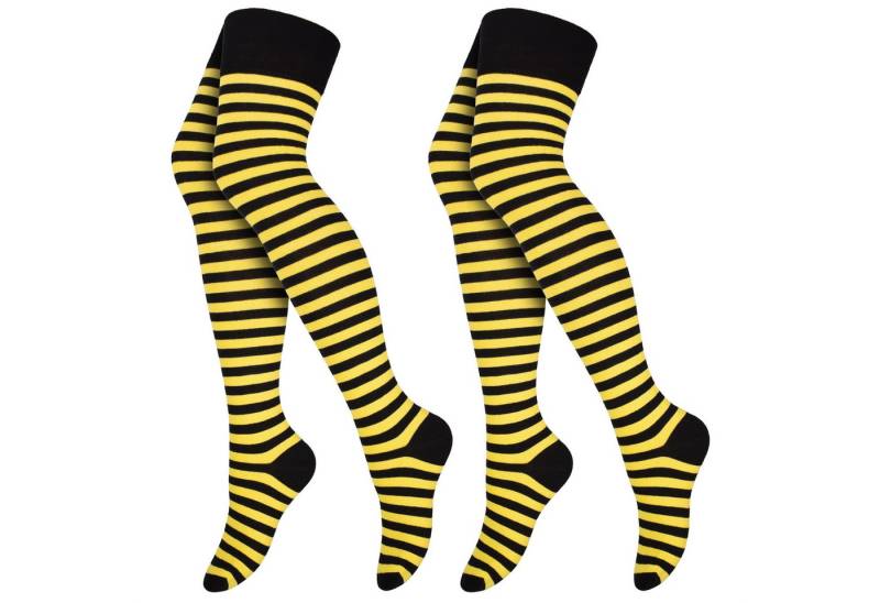 Black Snake Socken 2 Paar Overknees Damen extra lange Kniestrümpfe uni geringelt modisch Vielseitig tragbar Party Halloween Karneval elastisch hoher Komfort von Black Snake
