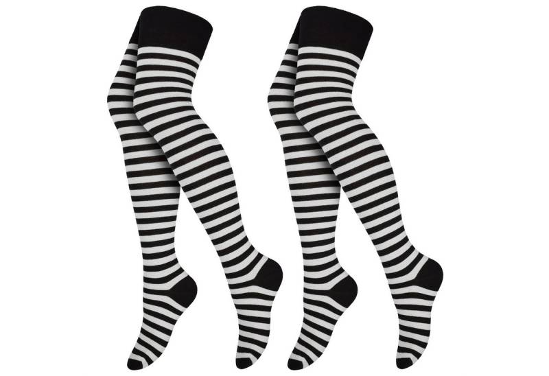 Black Snake Socken 2 Paar Overknees Damen extra lange Kniestrümpfe uni geringelt modisch Vielseitig tragbar Party Halloween Karneval elastisch hoher Komfort von Black Snake