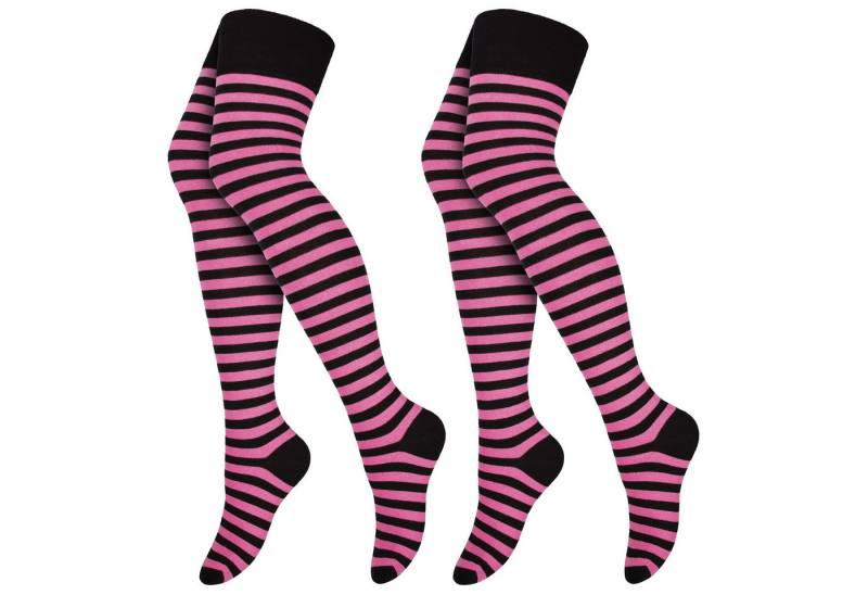 Black Snake Socken 2 Paar Overknees Damen extra lange Kniestrümpfe uni geringelt modisch Vielseitig tragbar Party Halloween Karneval elastisch hoher Komfort von Black Snake