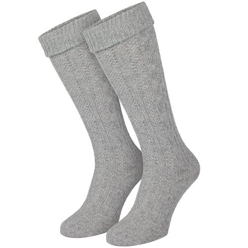 Black Snake Trachten Kniestrümpfe für Damen & Herren - Kniebundstrümpfe mit Zopfmuster & weichem Umschlagbund - ideal zur Lederhose & Trachtenmode - Grau - 43/46 von Black Snake