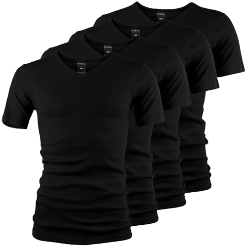 Business V-Neck Shirts Herren 4er Set - Klassische Unterhemden aus Feinripp - atmungsaktive Baumwollshirts für Alltag, Büro und Freizeit Schwarz - 3XL von Black Snake