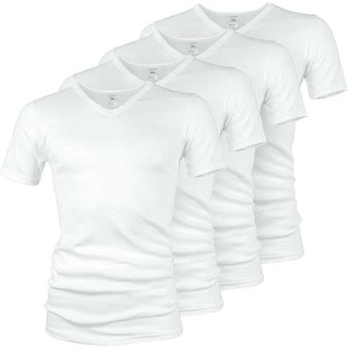 Business V-Neck Shirts Herren 4er Set - Klassische Unterhemden aus Feinripp - atmungsaktive Baumwollshirts für Alltag, Büro und Freizeit Weiß - 3XL von Black Snake
