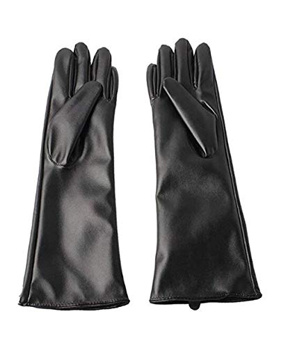 Black Sugar 1 Paar lange Handschuhe Spitze PU Kunstleder schwarz eng anliegend Schnürsenkel Bänder Gothic Sexy Punk Rock Viktorianisches Kostüm transparent Länge 40 cm, 1 Paar PU-Handschuhe, von Black Sugar