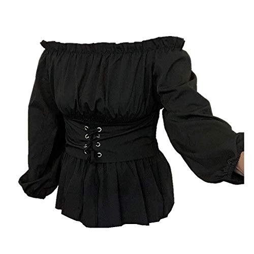 Black Sugar Damen Retro Schnürsenkel Vintage Bluse Tops Bluse Top Bluse Top Bluse Top Gothic Steampunkk Victorian Langarm Schulter Denudee Korsett Medieval Gewächshaus Größe, Schwarz , M von Black Sugar