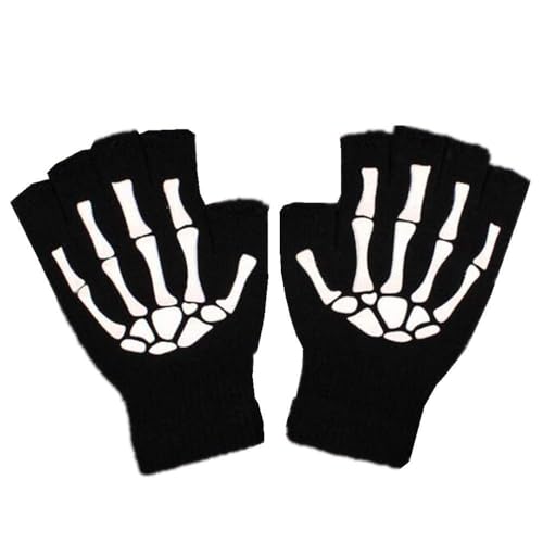 Black Sugar Fingerlose Handschuhe aus Polyester, dehnbar, halber Finger, Totenkopf, Gothic, Punk, Rock, Gothic, Schwarz, warm, Pirat, Skelett, Kinder, Erwachsene, Schwarz , Einheitsgröße von Black Sugar