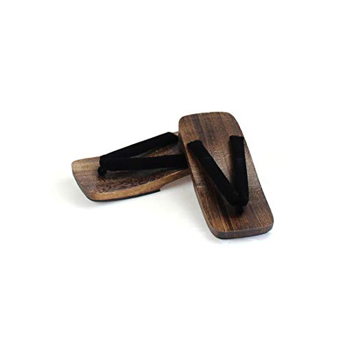 Black Sugar Herren Geta Solide Flip aus Holz Sandale Samurai Hausschuhe Japanischer Absatz 3,5 cm Haus Ausflug Cosplay Outfit Japanisch M (37/39) L (40/41) XL (42/44) Gr. L, braun von Black Sugar