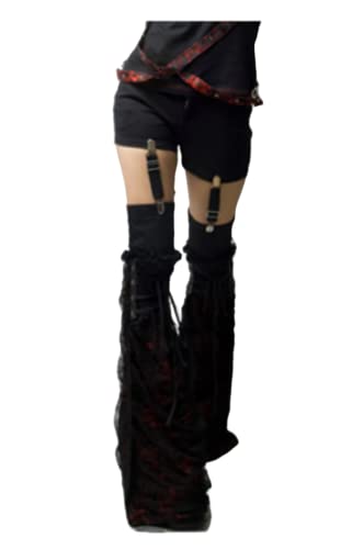 Black Sugar Hose für Damen, Beinstulpen, Gamaschen, Leg Warmers, besticktes Motiv Drachen, Gothic, Visual Kei Rock Japanisch, Punk Rock Strumpfband, Schwarz , XL Taille Petite von Black Sugar