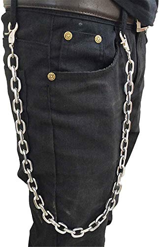 Black Sugar Hosenkette Unisex Geldbörse aus Legierung oder Kunststoff, Schlüsselanhänger Hip Hop LKW Biker Jeans Schwein Motorcyle Rock Gothic Verschluss Karabiner Ringe Gr. M, silber von Black Sugar