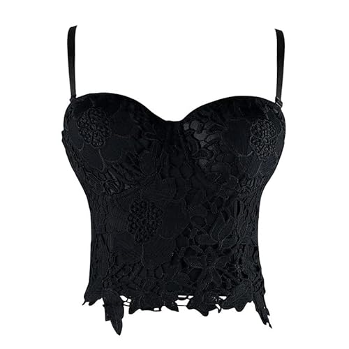 Black Sugar Schwarz Weiß Korsett BH Spitze Futter Polyester Tank Top Damen Top klein Bustier Träger verstellbar, Schwarz , L Petite von Black Sugar