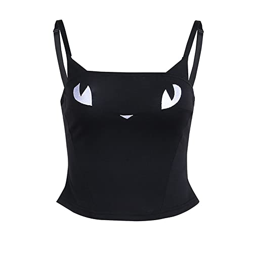 Black Sugar Schwarze Weste, Tank-Top, dehnbar, Katzen-Träger, Gothic, Kawaii, T-Shirt, ärmellos, Damen, Schwarz , M Petite von Black Sugar