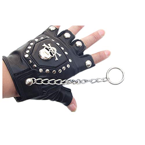 Black Sugar Unisex Fingerlose Handschuhe, Lederkette, Ring, Halbfinger, Männer, Fingerlos, Jagd, Reiten, Radfahren, Outdoor-Sport, Handschuhe, Punk-Gothic-Stil, Schwarz von Black Sugar