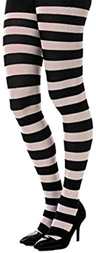 Black Sugar Vertikale Streifen Strumpfhose weiß schwarz kariert Clownes Party Kostüm Halloween Damen Einheitsgröße, Weiß gestreift, Small/Large von Black Sugar