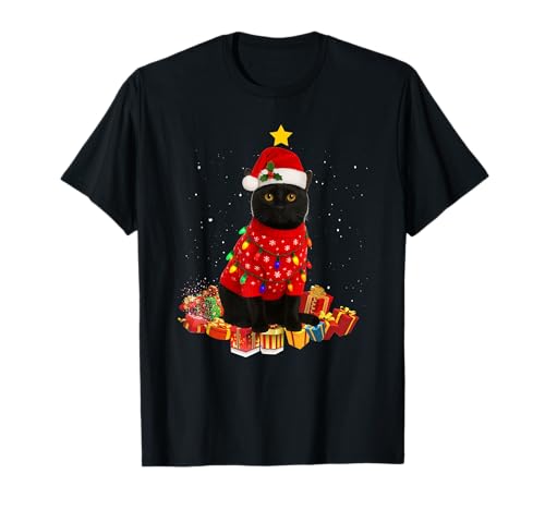 Weihnachtsmütze mit schwarzer Katze, Weihnachtsmannmütze, hässlicher Urlaub, Herren, Damen, Kinder T-Shirt von Black White Family Cow Farm