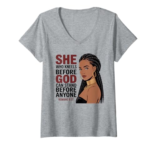 Damen Christliche Schwarze Frau Afrikanische Königin Melanin Poppin Pride T-Shirt mit V-Ausschnitt Damen Christliche Schwarze Frau Afrikanische Königin Melanin Poppin Pride T-Shirt mit V-Ausschnitt von Black Woman Pride Christian Faith God