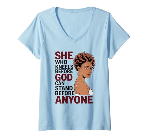 Damen Schwarze Frau ist stolz auf den christlichen Glauben der Afroamerikaner T-Shirt mit V-Ausschnitt Damen Schwarze Frau ist stolz auf den christlichen Glauben der Afroamerikaner T-Shirt mit V-Ausschnitt von Black Woman Pride Christian Faith