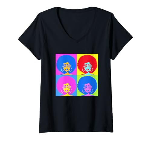 Damen Schwarze Frauen-Königin Melanin Retro Vintage Pop-Art T-Shirt mit V-Ausschnitt Damen Schwarze Frauen-Königin Melanin Retro Vintage Pop-Art T-Shirt mit V-Ausschnitt von Black Woman Queen Melanin Retro Vintage Pop Art
