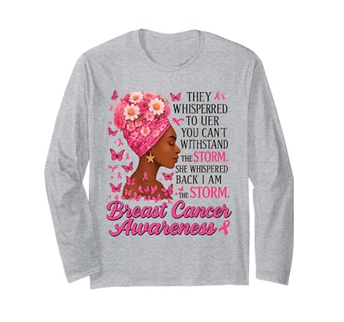 I'm The Storm Boxing Warrior Afro-Frauen Brustkrebs Langarmshirt von Black Women Breast Cancer Survivor Pink Ribbon