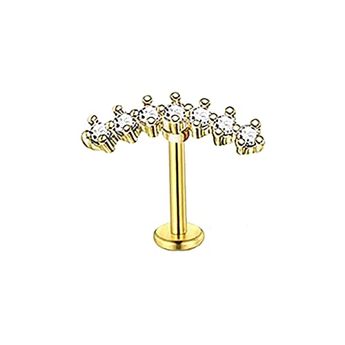 BlackAmazament 316L Edelstahl Piercing Helix Ohr Stecker Bogen 7 Zirkonia Kristalle Steine Ohrring Stablänge 6mm oder 8mm Flat Back silber rose gold Damen (Farbe Gold - Stablänge 6mm) von BlackAmazement