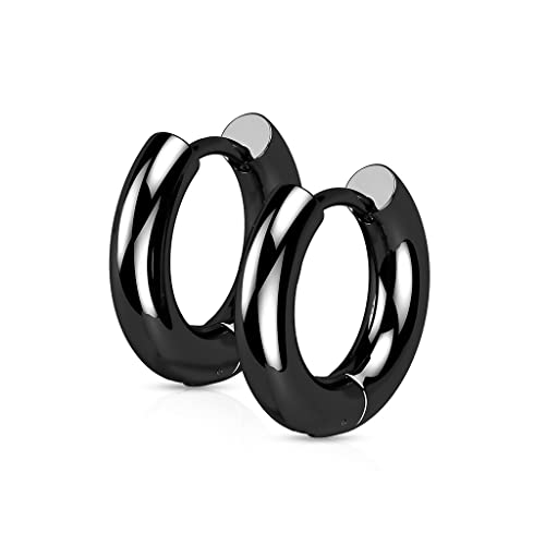 BlackAmazement 2er Set 316L Edelstahl Creolen Hoop Huggie 3mm Breite Ohrring Piercing schwarz silber rose gold mehrfarbig Herren Damen (Farbe Schwarz - Innedurchmesser 8mm) von BlackAmazement