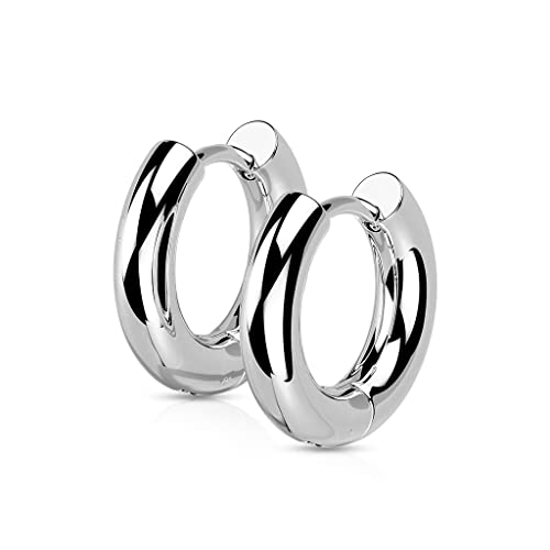 BlackAmazement 2er Set 316L Edelstahl Creolen Hoop Huggie 3mm Breite Ohrring Piercing schwarz silber rose gold mehrfarbig Herren Damen (Farbe Silber - Innedurchmesser 10mm) von BlackAmazement