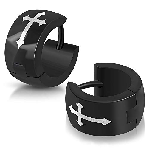 BlackAmazement 2er Set 316L Edelstahl Klapp Creolen Ohrringe Celtic Cross Kelten Kreuz schwarz Gothic Damen Herren von BlackAmazement