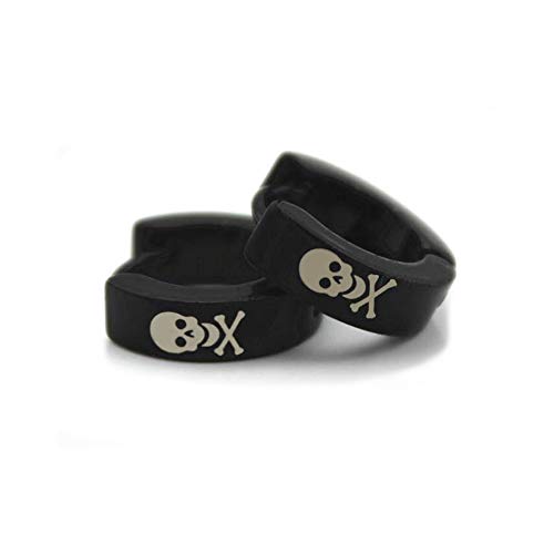 BlackAmazement 2er Set 316L Edelstahl Klapp Creolen Ohrringe Crossbones Pirat gekreuzte Knochen Schädel schwarz Biker Damen Herren von BlackAmazement