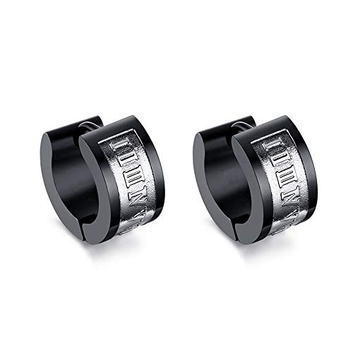 BlackAmazement 2er Set 316L Edelstahl Klapp Creolen Römische Zahlen Ohrringe Schwarz Blau Gold Silber Herren Damen (Schwarz) von BlackAmazement