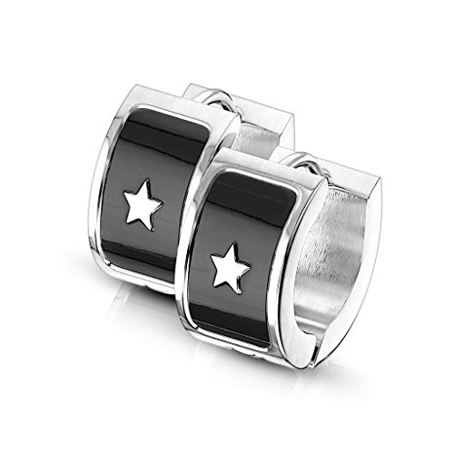 BlackAmazement 2er Set 316L Edelstahl Klapp Creolen Stern Star Ohrringe 7mm Silber Schwarz Herren Damen von BlackAmazement