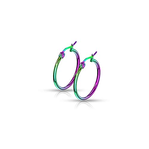 BlackAmazement 2er Set 316L Edelstahl Ohrringe Ohrreifen Hoop Earrings 10-70 mm schwarz rose gold silber regenbogen Herren Damen (Farbe Regenbogen - Innen Ø 10 mm) von BlackAmazement