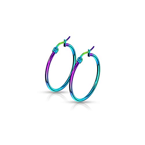 BlackAmazement 2er Set 316L Edelstahl Ohrringe Ohrreifen Hoop Earrings 10-70 mm schwarz rose gold silber regenbogen Herren Damen (Farbe Regenbogen - Innen Ø 30 mm) von BlackAmazement
