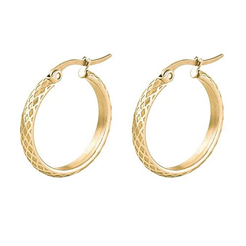 BlackAmazement 2er Set 316L Edelstahl Ohrringe Ohrreifen Hoop Earrings Waffelmuster 15 - 30 mm schwarz rose gold silber Herren Damen (20mm, Gold) von BlackAmazement