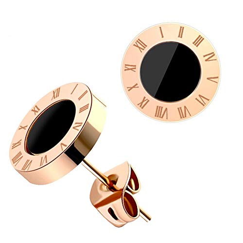 BlackAmazement 2er Set 316L Edelstahl Ohrringe Ohrstecker Römische Zahlen Roman Numerals Rosegold weiß Silber schwarz Herren Damen (Rosegold/Schwarz) von BlackAmazement