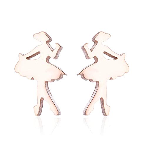 BlackAmazement 2er Set 316L Edelstahl Ohrstecker Ballerina Ballet Tänzerin Silber schwarz Rose Gold Damen (Rosegold) von BlackAmazement