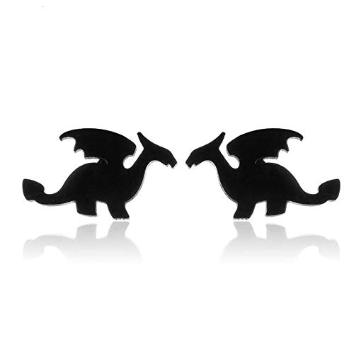 BlackAmazement 2er Set 316L Edelstahl Ohrstecker Drache Fabelwesen Ungeheuer Silber Schwarz Gold Damen Herren (Schwarz) von BlackAmazement