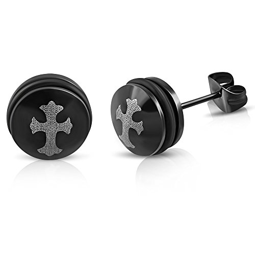 BlackAmazement 2er Set 316L Edelstahl Ohrstecker Kelten Kreuz Celtic Cross schwarz Biker Gothic Damen Herren von BlackAmazement