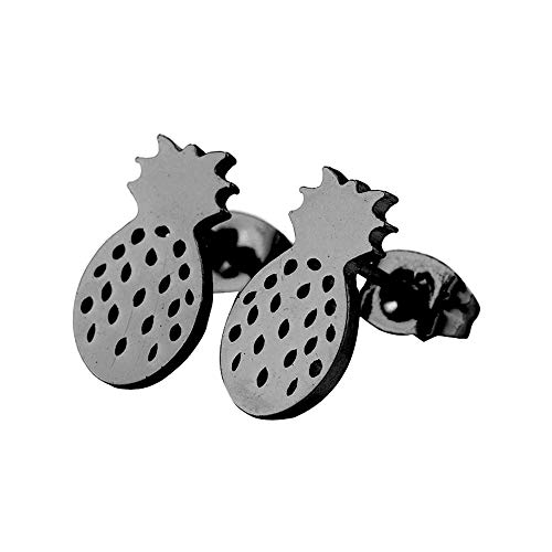 BlackAmazement 2er Set 316L Edelstahl Ohrstecker Ohrringe Ananas Frucht Pineapple Silber schwarz Rose Gold Damen (Schwarz) von BlackAmazement