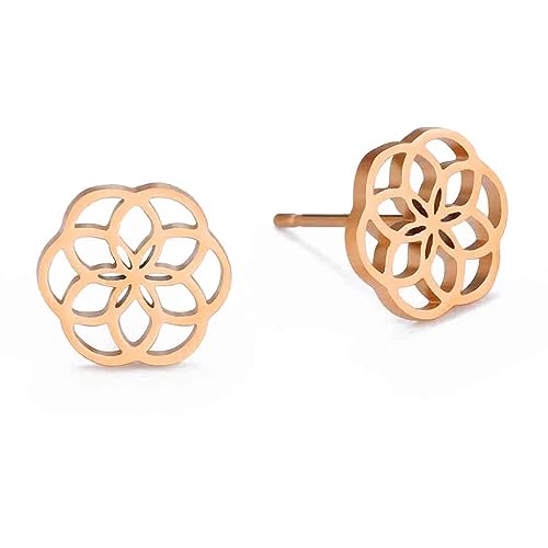 BlackAmazement 2er Set 316L Edelstahl Ohrstecker Ohrringe Blume des Lebens Lebensblume Ornament Schwarz Silber Rose Gold Damen (Rosegold) von BlackAmazement
