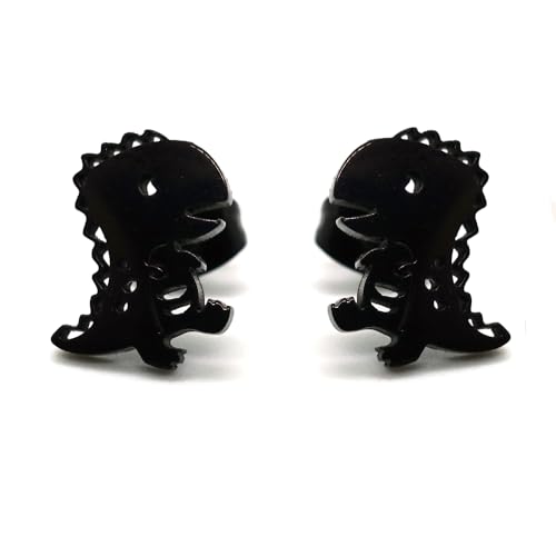 BlackAmazement 2er Set 316L Edelstahl Ohrstecker Ohrringe Comic Dino Dinosaurier rose gold silber schwarz Damen (Schwarz) von BlackAmazement